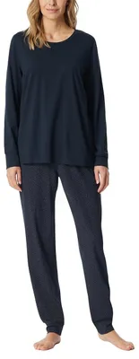 Image de Pyjama long pour femmes, marque Schiesser, en coton, avec bord-côtes. Vêtement de nuit