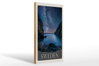 Produktbild von Holzschild Reise 20x30cm Schweden Strand Gebirge Sterne
