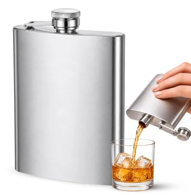 Productafbeelding van RVS-fles – Draagbare fles voor sterke drank, ideaal voor onderweg – 9,5 cm x 13,5 cm – Inhoud: 240 ml
