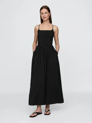 Produktbild von GAP Maxikleid Schwarz S aus 100 % Baumwolle, Fit & Flare, U-Ausschnitt, mit Taschen