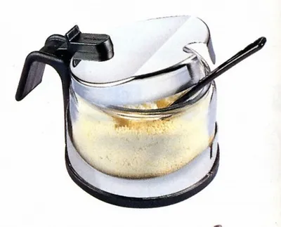 Produktbild von Parmesandose mit Deckel und Löffel Marmeladendose Parmesanspender Menage