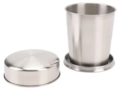 Imagen del producto de Taza de camping plegable de acero inoxidable, de 250 ml, con llavero, ideal para actividades al aire libre