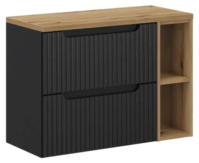 Produktbild von Ensemble VANO 80cm : Unterschrank mit sichtbaren Nischen und Schubladen + Waschtischplatte in heller Eichenoptik