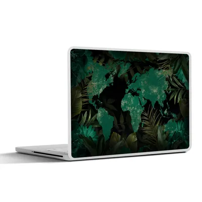 Produktbild von MuchoWow® Laptop Aufkleber Sticker Cover Weltkarte - Grün - Blätter 32.5x23.5 cm - Sticker für Laptop - Selbstklebend
