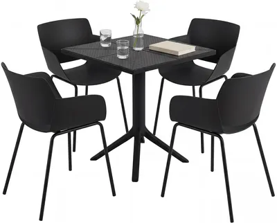 Image de Ensemble de mobilier de jardin Norva comprenant 4 chaises | Couleur : noir | Dimensions : 168x168x80 cm