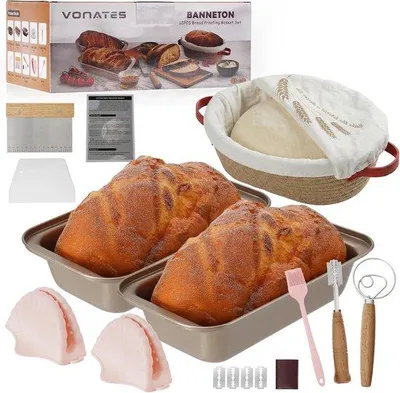 Produktbild von Backkorb – Aus Baumwollseil – Inklusive Toastformen – Sauerteig-Starter-Set – Für Hobbybäcker