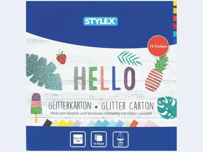 Produktbild von Glitzerkarton 15x15cm 15 Blatt kopfgeleimt
