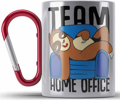 Produktbild von Trendation - Team Home Office Edelstahl Tasse Karabiner Geschenk Gadget Geschenkidee Kollegin im Homeoffice (Rot)