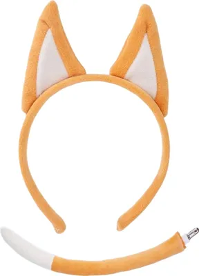 Produktbild von 1/2 Teile/Satz Hundekostüm Requisiten Tierohren Dekor Haarreifen Schwanz Set Geburtstagsparty Cosplay Anziehzubehör Gelb 1