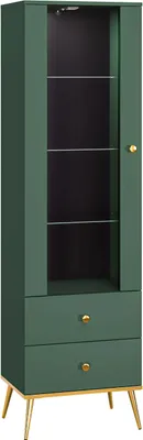 Produktbild von FURNLUX Vitrine Fort Grün Und Gold 55cm / Hauptfarbe: Grün / Abmessungen: 55 x 190 x 40 cm