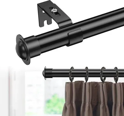 Image de Tringle à rideaux coulissante noire 28 mm – 76 à 298 cm – Idéale pour les rideaux, avec crochets et fixations inclus, pour le salon et la chambre à coucher