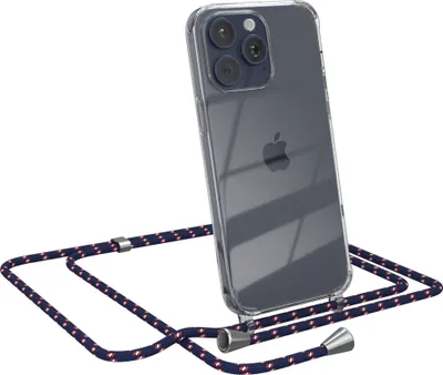 Produktbild von EAZY CASE Handykette kompatibel mit Apple iPhone 15 Pro Max, Handyhülle mit Umhängeband, Handykordel, Schutzhülle Clear, Band in Blau