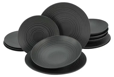 Produktbild von CreaTable Lava Stone Schwarz Tellerset 12-tlg Steinzeug