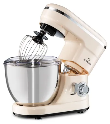 Zdjęcie produktu dla Robot kuchenny Klarstein Bella - ugniatacz z 6 ustawieniami prędkości, mikser ze stali nierdzewnej, funkcja pulsacyjna, planetarny system mieszania, 3 nasadki mieszające, 1200 W, kremowy