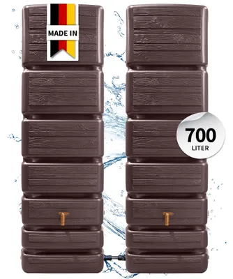 Productafbeelding van 4rain regenton wandtank SLIM WOOD DECOR SET  700 L, darkwood, 2x Slim 350L, incl. verbindingsset, AI-gegenereerde afbeelding