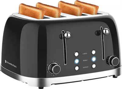 Produktbild von KitchenBrothers Retro Toaster - Toaster - 6 Bräunungsstufen - 4 Scheiben - 4 Extra Breite Schlitze - 1630W - Schwarz