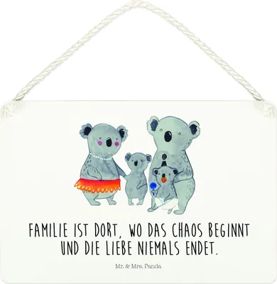 Produktbild von Mr. & Mrs. Panda Schild Koala Familie DIN A4 - Weiß - Geschenk, Wandbild Holz, Kinder, wandtafel, Mama, Muttertag, holzbild, Holzschild, Papa, kleine aufmerksamkeit