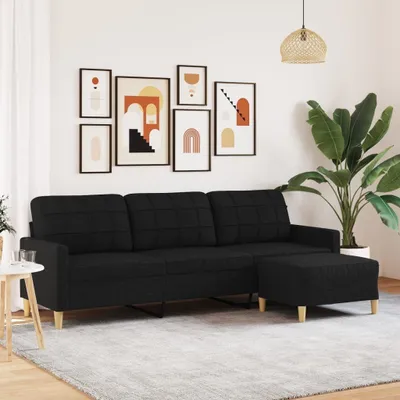 Image de Maison Exclusive - Canapé 3 places avec pouf, noir, 210 cm, tissu