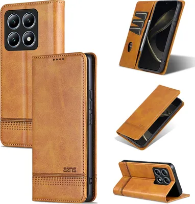 Produktbild von Leder Hülle für Xiaomi 14T, Klapphüllen Brieftasche Magnetverschluss Ständer Schutzhülle Gelb