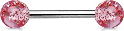 Produktbild von viva-adorno Barbell Piercing Stab Zungenpiercing Chirurgenstahl Glitter Glitzer Kugeln Kunststoff verschiedene Farben Z311,Rot
