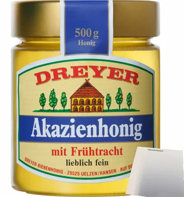 Produktbild von Dreyer Akazienhonig mit Frühtracht (500g Glas) + usy Block