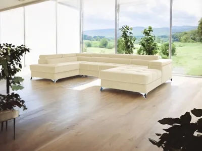 Zdjęcie produktu dla Narożnik z funkcją spania RADUS U-shape, sofa rozkładana z funkcją spania narożnik, sofa rozkładana do salonu kanapa z funkcją spania beżowa