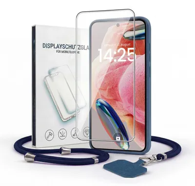 Produktbild von Handyhülle für Xiaomi Redmi 12 mit Handykette und 9H Displayglas Displayschutz Band Kordel Hülle Case Schutzhülle Blau