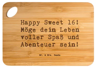 Produktbild von Mr. & Mrs. Panda Brett Spruch 16. Geburtstag Glück - Transparent - Geschenk, schneidbrett, Frühstücksbrett, Hackbrett, Überraschung, Alter, Happy Birthday, Holzbrettchen