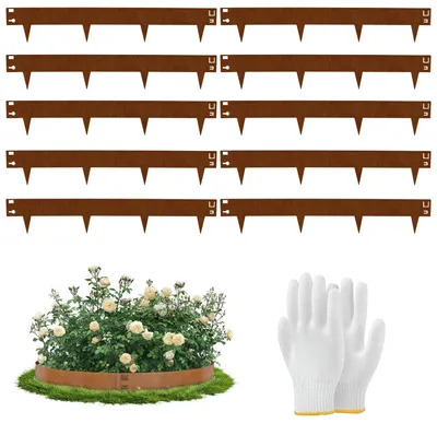 Produktbild von Gazonrand Rostlook - 10 Stück - 84 x 16 cm - Robustes verzinktes Stahl