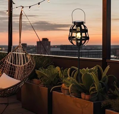 Produktbild von Solarleuchte Garten Balkon Vintage-Stil Schwarz mit Spieß und zum Aufhängen