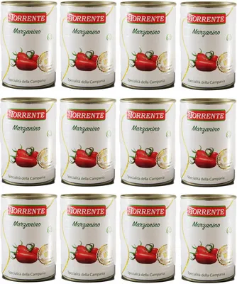 Produktbild von 12x La Torrente Pomodoro Marzanino,San Marzano Tomate in Miniatur,100% Italienische Tomate, Spezialität aus Kampanien,400g Dose + Italian Gourmet Polpa di Pomodoro 400g Dose