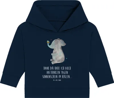 Produktbild von Mr. & Mrs. Panda Organic Baby Hoodie Elefant Biene 12. - 18. Monat - French Navy - Geschenk, Kapuzenshirt, Hochzeitsgeschenk, Liebesspruch, Liebe, Lustige Sprüche