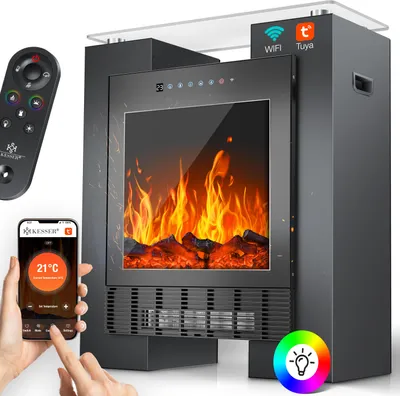 Produktbild von KESSER® LED Kamin Elektrokamin Heizung mit Thermostat, realistischem Feuer + App