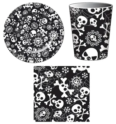 Produktbild von 36-teiliges Horror Halloween Party-Set inkl. Pappteller, Pappbecher und Papierservietten