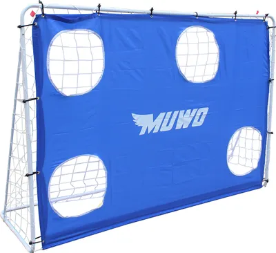 Produktbild von MUWO Fußballtor mit abnehmbarer Torwand, stabiler Stahlrahmen, wetterfest, leicht aufbaubar, inkl. Zielbereiche für Schusstraining blau | MW-380