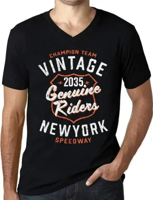 Produktbild von Herren Grafik T-Shirt V-Ausschnitt Echte New Yorker Reiter 2035 – New York Genuine Riders 2035 – Öko-Verantwortlich Vintage Jahrgang Kurzarm Lustige