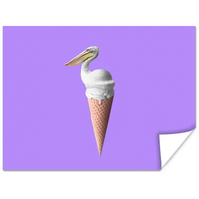 Produktbild von MuchoWow® Poster Eiscreme - Vogel - Pelikan - Weiß - Eistüte 120x90 cm - Wandbild