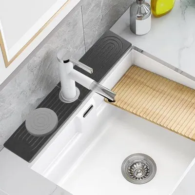 Zdjęcie produktu dla Ultiluxe Mata do zlewu - 2 szt. - Mata ociekowa - Wkład do zlewu - 60 x 10 cm - Szybkoschnący - Ochrona przed pryskaniem - Ciemnoszary