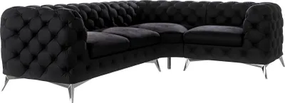 Produktbild von S-STYLE MÖBEL - Chesterfield Ecksofa Cleo mit Silber Metall Füßen aus Schwarz Samtstoff, Ottomane rechts, B/T/H: 264 cm / 204 cm/ 75 cm