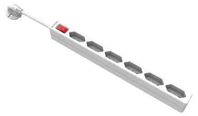 Produktbild von VALUE 6-fach Steckdosenleiste Euro-Stecker (2-polig), mit Schalter, weiß, 1,5 m
