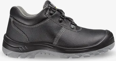 A single black safety shoe is shown against a white background.
