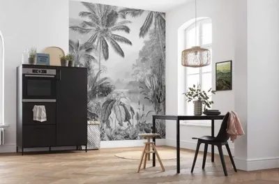 Obrázek produktu pro Komar netkaná tapeta - Lac Tropical Black & White - Rozměr: 200 x 270 cm (šířka x výška) - 2 panely, obývací pokoj, ložnice, tapety