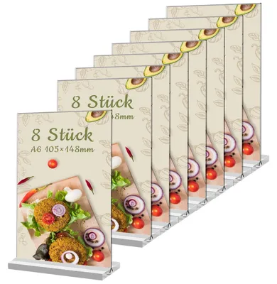 Zdjęcie produktu dla Stojak na ulotki A6, zestaw 8 sztuk, idealny do menu i broszur