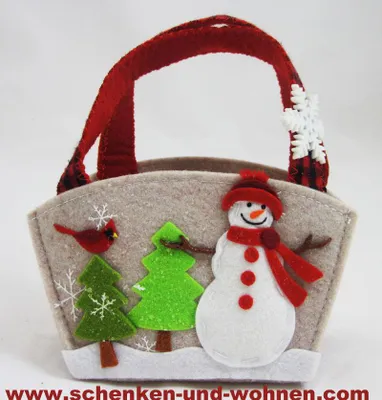 Produktbild von Geschenktasche, Motiv Schneemann - klein -Filz ca. 18 x 16 cm (H/B)
