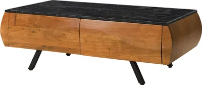 Image de MASSIVMOEBEL24 | Table basse en bois d'Acacia 124x60x40 naturel laqué / marbre noirMONTREAL #129