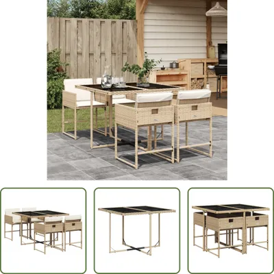 Produktbild von The Living Store 5-tlg. Garten-Essgruppe mit Kissen Beige Poly Rattan