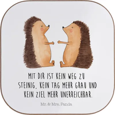Produktbild von Mr. & Mrs. Panda Untersetzer für Gläser Igel Liebe - Weiß - Geschenk, Tischuntersetzer, Verlobt, Tassenuntersetzer, gläseruntersetzer, Holzuntersetzer, Freundin, Hochzeit