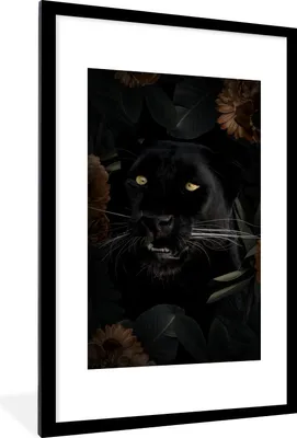 Produktbild von MuchoWow® MuchoWow® Gerahmtes Poster Panther - Tiere - Blumen 60x90 cm - Poster mit zchwarzem Bilderrahmen - Dekoration - Wandposter Wohnzimmer - Hochwertig