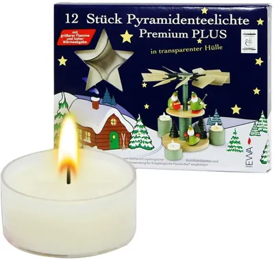 Produktbild von 1 x EWA/JEKA - Pyramidenteelichter, 12er Set in transparente Hülle