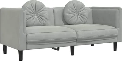 Produktbild von vidaXL Sofa mit Kissen 2-Sitzer Hellgrau Samt